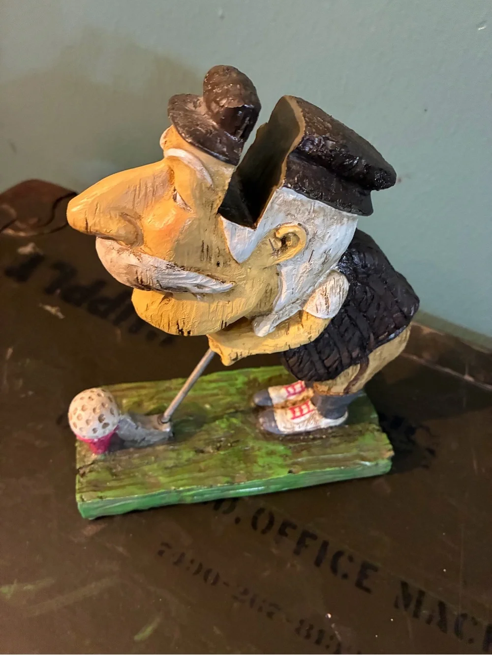Hand-Painted Wooden Golfer Figurine in Yellow and Black - Decorative Home Accent